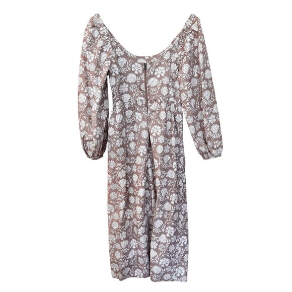 Faherty NEW Freya Clay Jai Floral Neutral Cotton Puff Sleeve Midi Dress size S - Picture 7 of 9